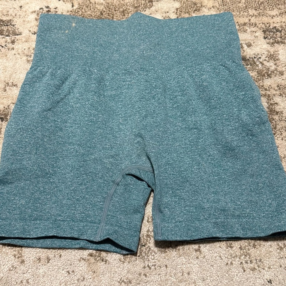 Green stretchy workout shorts